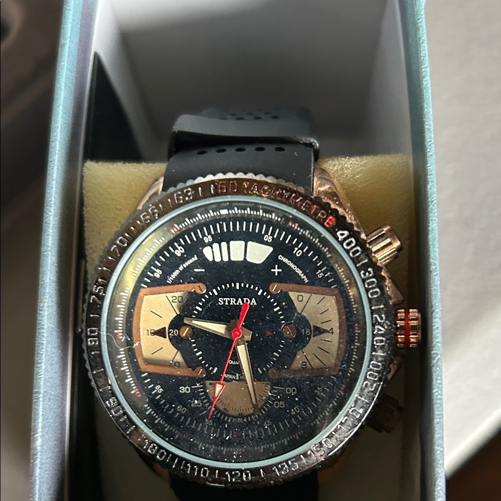 Strada Black and Gold Chronograph Watch